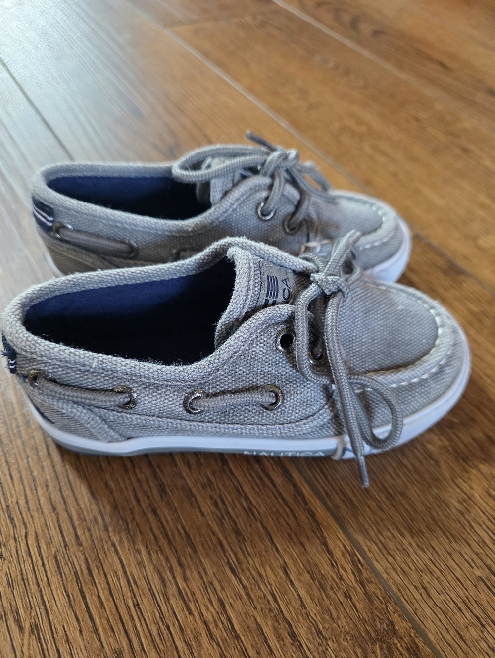 Nautica Kids Light Gray Canvas Moccasin Boat Shoes